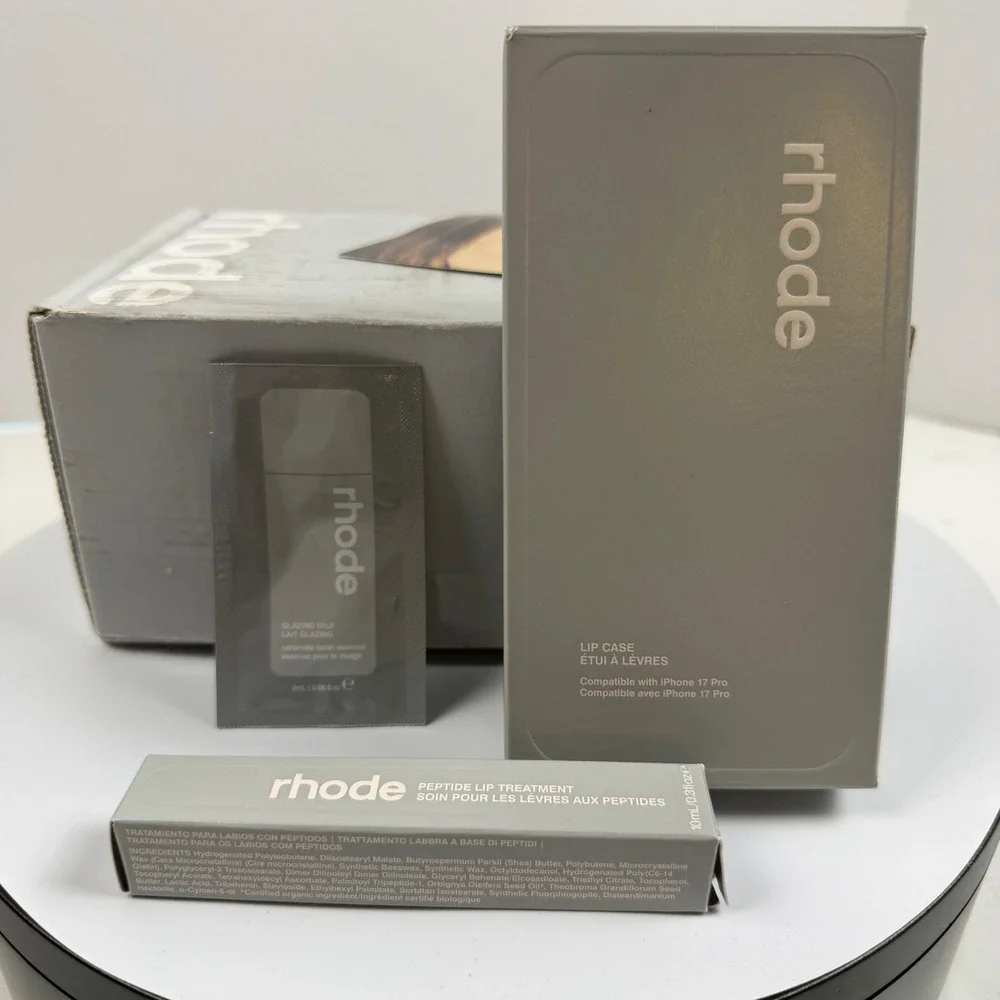 Rhode Lip Case iPhone 15 Pro Grey Bundle Peptide Lip Treatment Glazing Milk NEW
